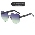 Fashion heart shaped rimless sunglasses with gray to neon green gradient lenses - Gradient Gray Neon Green