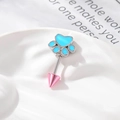 Blue cat paw and pink cone cartilage piercing stud with silver screw bar - Blue Cat Paw + Pink Sharp Cone (Single Piece)