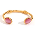 Retro-Armreif aus 18K vergoldetem Edelstahl mit rosa ovalen Natursteinen besetzt - Gold - Rosenquarz