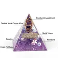 Orgone energy pyramid with amethyst crystal column, copper spiral and floral metal motif - No.15-Amethyst Column + Amethyst (Achievement)
