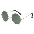 Retro round sunglasses with gold metal frame and dark green lenses for a vintage look - Dark Green