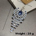 Dettagli della spilla pavone argento con strass blu inclusi dimensioni e peso del gioiello - Base Argento Pietra Blu