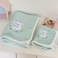 Mint green lamb embroidered coral fleece bath towel set with decorative rope edges - Bath Towel 70x140cm / Mountain Green