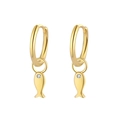 Gold-plated hoop earrings with small fish pendant featuring a clear zircon eye - Gold Fish