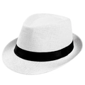 Dettaglio del cappello fedora in paglia di lino bianco con trama fine e nastro di raso - 58cm (Regolabile) / Bianco