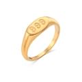 18K gold plated stainless steel ring featuring lucky number 999 engraved on a white background - Angel Number 999 (Oval)