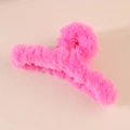 Furry plush shark hair claw clip in bright pink color for autumn and winter styling - Rose Red