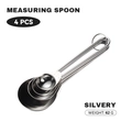 Set of 4 silvery stainless steel measuring spoons on a ring with clear measurement marks - Silver Wire Handle Measuring Spoons Set of 4
