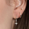 925 silver star and moon earring set including huggie hoops and stud on ear - Set of 3 (H-39) / Silver