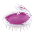 Ergonomic purple silicone scalp massage brush with transparent handle for hair washing - Purple