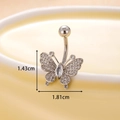 Silver stainless steel butterfly belly button ring with zircon size details 1.43cm height - Large Butterfly Style (5#) / Silver