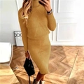 Detail of mustard yellow knit set featuring high collar sweater and pencil skirt texture - 3XL / Ginger Yellow