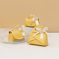 Elegant yellow leather wedding favor bag with gold rose charm and LOVE ribbon detail - Small / Tender Yellow