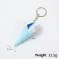 Mini blue waffle cone ice cream keychain pendant with 7.5cm length and metal ring - Blue Cone-Blue & White Double Scoop (Keychain)