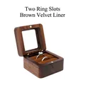 Walnut wood ring box with double slots, brown velvet lining and clear window - Brown-Double Slot-Window Lid