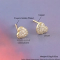 Golden plated heart-shaped stud earrings with sparkling cubic zirconia inlay and copper base - Golden Heart (Medium)