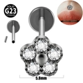 G23 titanium 5.8mm five-petal zircon flower labret stud for ear and lip piercing - Steel Color-Five Zirconia Flowers / 0.8x8mm Push Pin
