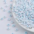 White acrylic round alphabet beads with blue capital letters for DIY jewelry making - Solid White with Blue Letters