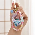 Portachiavi in acrilico con bottiglia di sabbie mobili blu e perle colorate - Corda Sfumata + Tazza di Bubble Tea con Perle Colorate / Tazza con Ventosa [Blu]