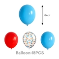 Detailed set of 18 colorful 12-inch balloons with red, blue, and confetti designs - Decorative Balloons