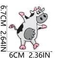 Detailed view of cartoon cow embroidery patch showing 6.7x6cm dimensions and texture - Large Black and White Spotted Cow (No. 1)