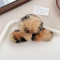 Large plush leopard print hair claw clip in orange and beige faux rabbit fur - Yellow Leopard
