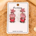 Pendientes colgantes de estrella de mar rosa y cangrejo rojo en tarjeta de moda blanca - Pendientes de Gota de Estrella de Mar Concha Cangrejo (N-340) / Multicolor