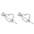 Cupid's heart stud earrings in silver finish with sparkling pink zircon stones - Silver Tone - Pink Zirconia Hollow Heart Studs