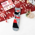 Plush grey Christmas socks with cat embroidery and warm coral fleece material - One Size / Red Hat