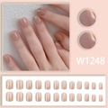 Short oval nude pink press-on nails with pearlescent finish 24pcs set W1248 - Translucent Nude Pink Short Style - Glue Version (W1248)