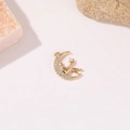 Golden moon and star pendant with sparkling zircons for vintage DIY jewelry necklaces - H-9573 (Moon Fairy)