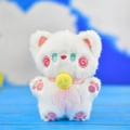 Close-up of cute white cat plush toy with pink embroidery and yellow bell. - Blush Cat - White / 12cm