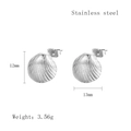 Silver geometric shell stud earrings in stainless steel with 12mm size measurement - Silver Style (LE3525)