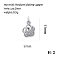 Pendentif trèfle en cuivre rhodié argenté avec dimensions de 11 mm x 9 mm - Fleur Tourbillon Argentée (H-2)