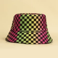 Detailed macro view of the colorful rainbow checkerboard pattern on the bucket hat fabric - M (56-58cm) / Black