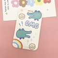 Portatessera bianco a scorrimento con cartone animato di coccodrillo e arcobaleno - Coccodrillo OMG (Senza Accessori)