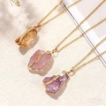 Natural raw stone necklaces with pink, yellow and purple crystal pendants and gold plating - Citrine