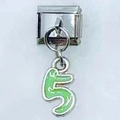 Italian modular charm featuring number 5 in light green enamel with silver metal base - Number 5