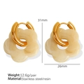 Creamy white resin flower charm earrings with stainless steel hoops, 31mm minimalist style - Amber