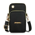 Vertical black nylon mini crossbody phone bag with gold zippers and adjustable strap - Black