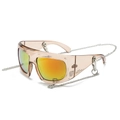 Modern Y2K oversized sunglasses with gradient lenses and silver metal hanging chain - Tea Frame Red Lens