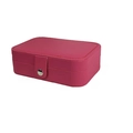 Portable rose pink PU leather jewelry storage box with silver metallic snap closure - Medium (16x11x5cm) / Rose Red