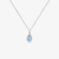 S925 silver necklace with a light blue teardrop gemstone and diamond-pave halo - Platinum - 534 (Blue)