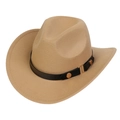 Classic camel felt western cowboy hat featuring black leather strap and metal buckle - M (56-58cm) / Camel (170-E)