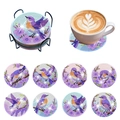 8-piece set of floral and bird diamond painting coasters with a black metal holder - Flower & Bird Series (With Coasters And Holder)(BD001)