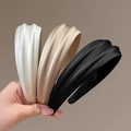 Elegant pleated wide headbands in cream, gold, and black with a silky satin finish - Off White