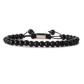 Close-up of a woven black obsidian bead bracelet with durable knotted rope and metal clasp - 6MM Polished Onyx