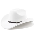 Detail of white western cowboy hat featuring black leather band and metal flower studs - M (56-58cm) / Pure White