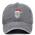 Distressed dark grey washed baseball cap with Santa Claus embroidery for outdoor sports - Adjustable / Gray