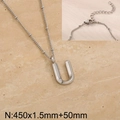 Silver stainless steel necklace with uppercase letter U pendant and bead chain - Silver Letter U (KN287068-Z)